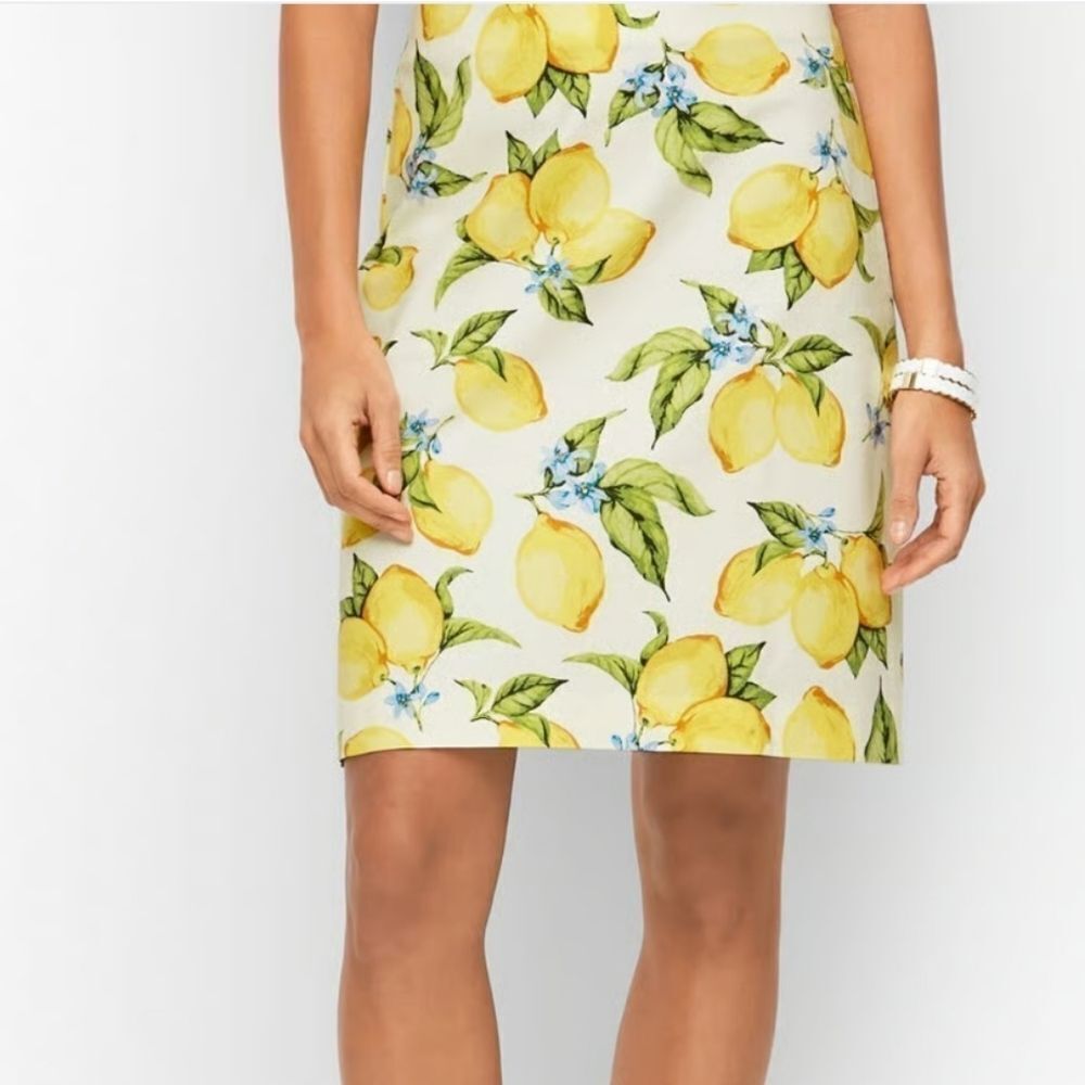 Talbots Petite Yellow Lemon Print Skirt